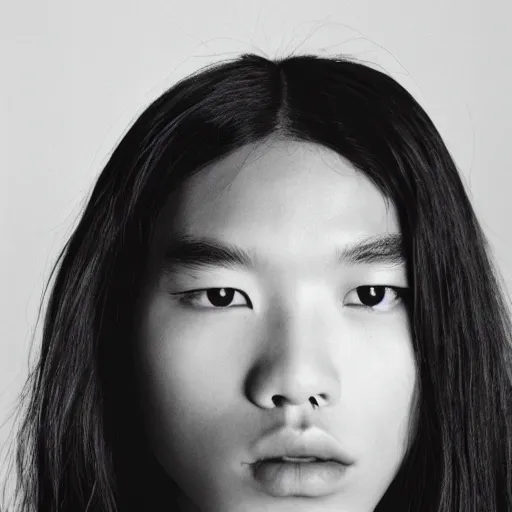 Image similar to realistic! photoshoot for a new balenciaga lookbook, color film photography, portrait of a beautiful asian model, photo in style of tyler mitchell, 35mm