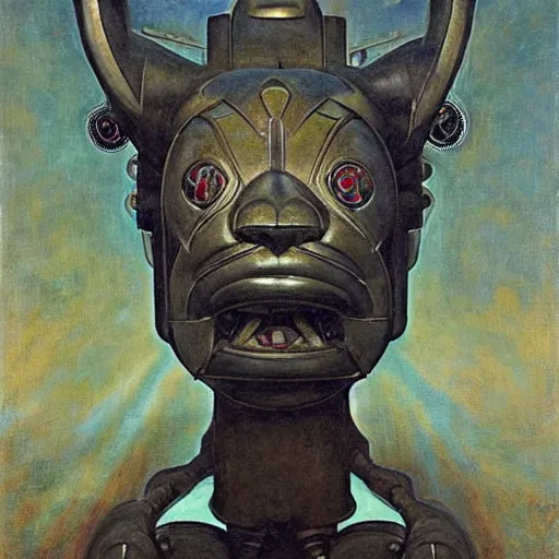 Prompt: masterpiece sculpture of an ornate mechanical robot cat head, by annie swynnerton and diego rivera and nicholas roerich and jean delville, symbolist, dramatic lighting, god rays, elaborate geometric ornament, art brut, soft colors, smooth, sharp focus, extremely detailed, adolf wolfli and ( donato giancola )