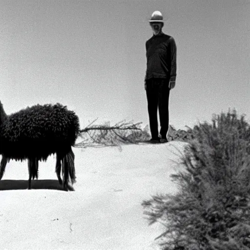 Image similar to movie still of llama man, cinematic composition, cinematic light, criterion collection, by david lynch