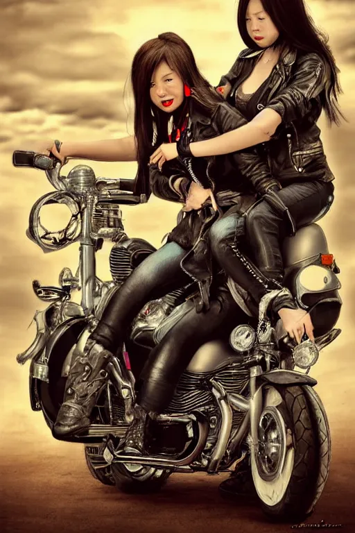 Image similar to woman ride skull motorcycle, high definition, 8 0 m. m lens, realistic, art by jacqueline e, mongezi ncaphayi, color by bo feng lin, trending deviantart