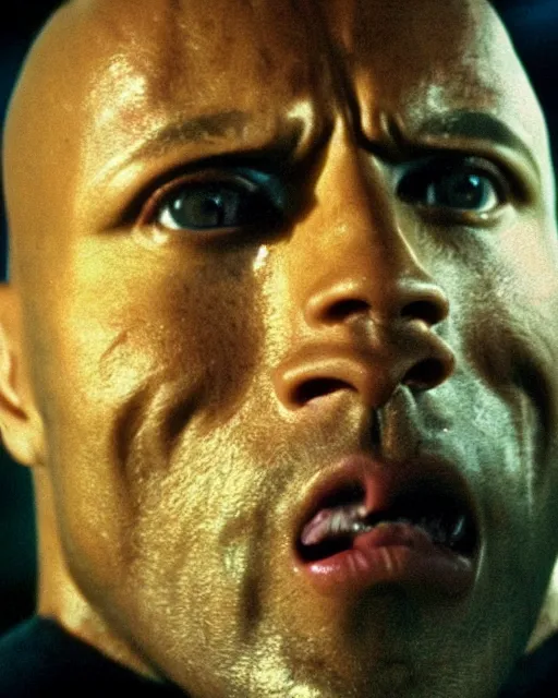 Prompt: film still close up shot of dwayne johnson in the movie 2 0 0 1 : a space odyssey. photographic, photography