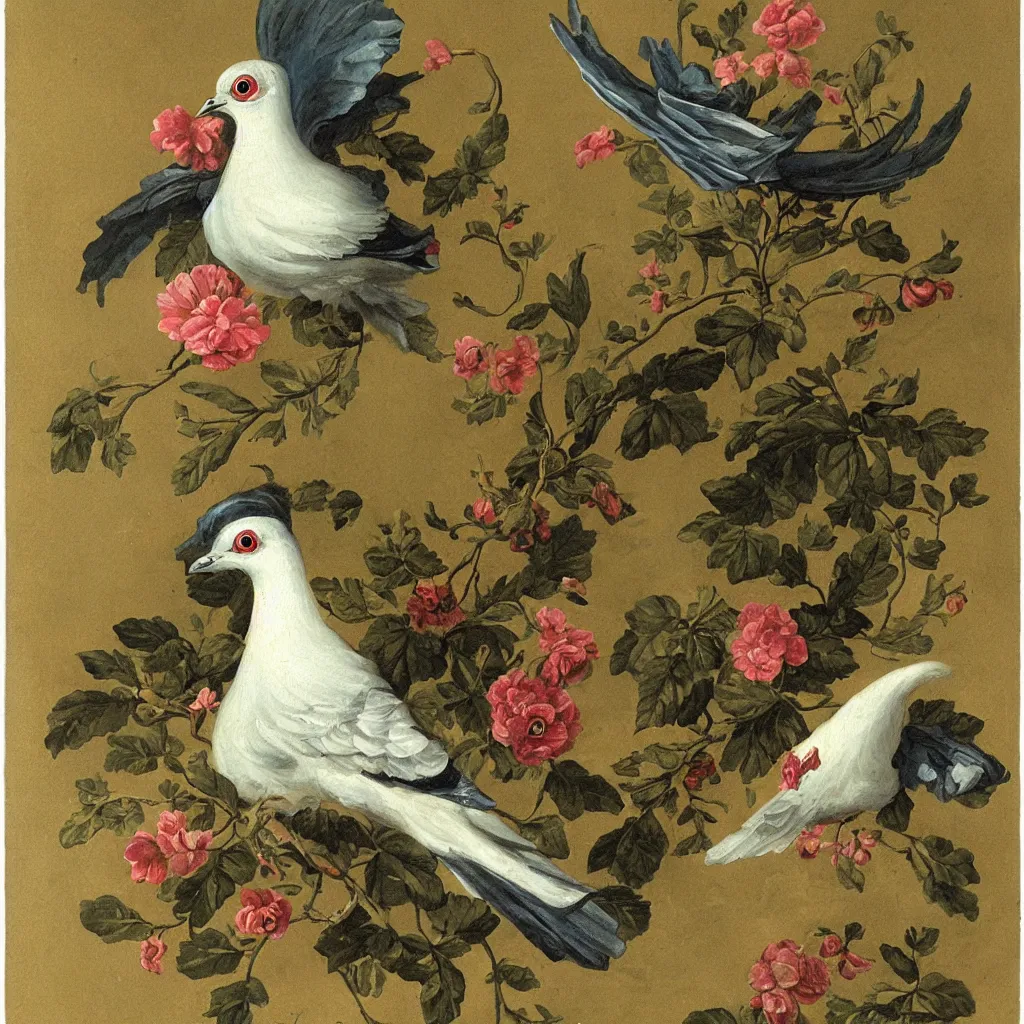 Image similar to rococo painting of a pigeon, y 2 k aesthetic, clip art