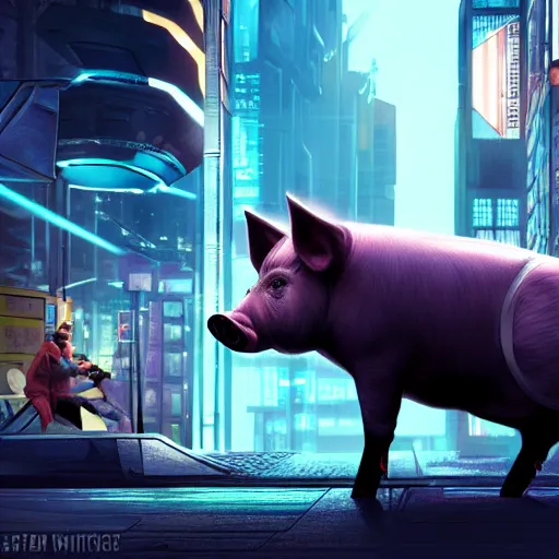 Prompt: portrait of a pig as a futuristic fighter in a cyberpunk world, detailed, 8 k, n - 4