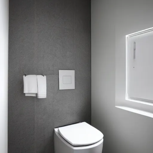 Prompt: A toilet room designed by Jonathan Ive and Dieter Rams