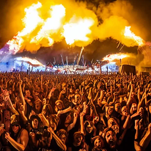 Prompt: boomtown festival on fire