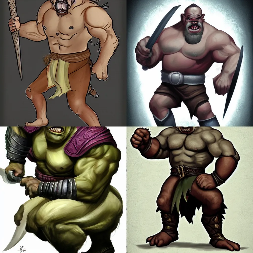 Prompt: dnd character art of the mustachioed genius orc aristocrat, bulging muscles, big forehead, expressive digital painting