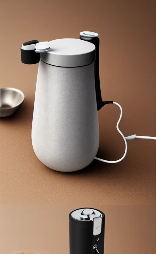 Image similar to a stylish handheld electric beverage mixer ; natural materials ; industrial design ; behance ; le manoosh ; pinterest ; if design award ; reddot design award