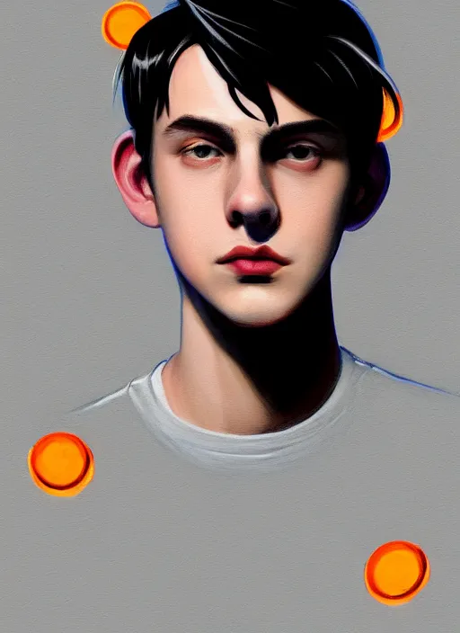 Image similar to portrait of teenage jughead jones wearing a light grey crown, crown, hamburger background, eyes closed, crown, black hair, orange, intricate, elegant, glowing lights, warm lighting, highly detailed, digital painting, artstation, concept art, smooth, sharp focus, illustration, art by wlop, mars ravelo and greg rutkowski