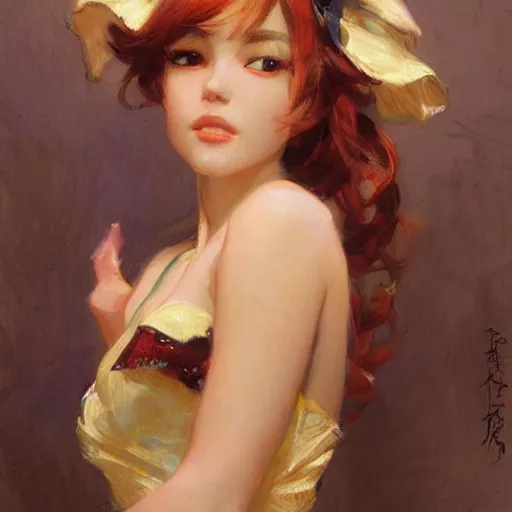 Image similar to a portrait of a cute anime girl, high fashion, painting by gaston bussiere, craig mullins, j. c. leyendecker