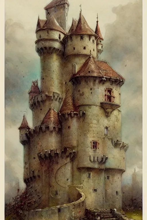 Prompt: (((((1950s castle. muted colors.))))) by Jean-Baptiste Monge !!!!!!!!!!!!!!!!!!!!!!!!!!!