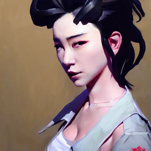 Image similar to greg manchess portrait painting of shinazaki rika aka lisbeth as overwatch character, medium shot, asymmetrical, profile picture, organic painting, sunny day, matte painting, bold shapes, hard edges, street art, trending on artstation, by huang guangjian and gil elvgren and sachin teng