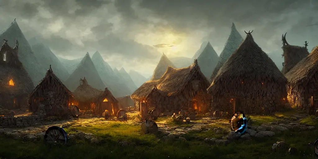 Image similar to beautiful viking village, digital art, landscape, fantasy art, octane render, ureal engine, high detail, very realistic, by greg rutkowski. by james gurney