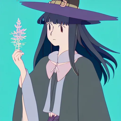 Prompt: a young women witch with a pastel aesthetic, studio ghibli, character design, fantasy, 8 k resolution