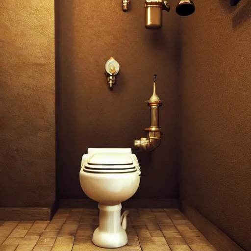 Image similar to steampunk toilet, octane render 4k