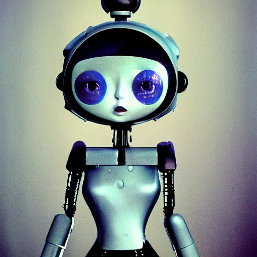 Image similar to portrait of a android girl, android, humanoid robot girl, by Tim Burton