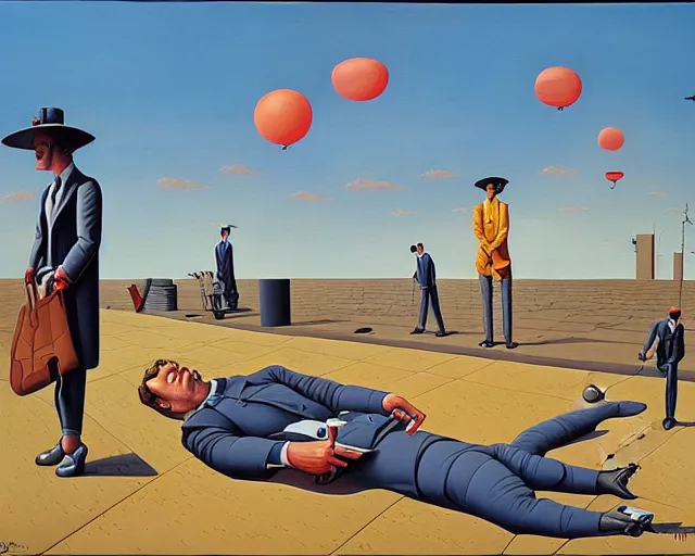 Prompt: witty, surreal, hilarious painting by Guy Billout