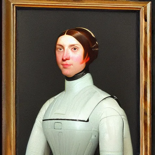 Prompt: a portrait of a female android by george caleb bingham