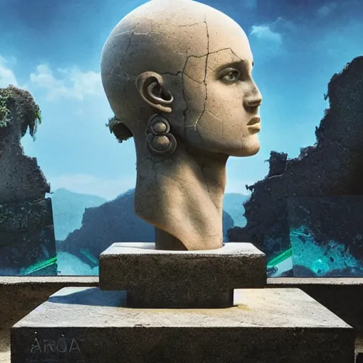 Image similar to peter tarka, minimalistic, broken giant marble head statue ruins, hyperrealistic surrealism, award winning masterpiece with incredible details, epic stunning, infinity pool, a surreal vaporwave liminal space, highly detailed, trending on ArtStation, artgerm and greg rutkowski and alphonse mucha, daily deviation, IAMAG