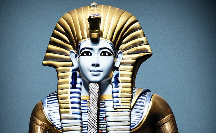 Prompt: king tut but made of yoghurt, melting photograph for adweek
