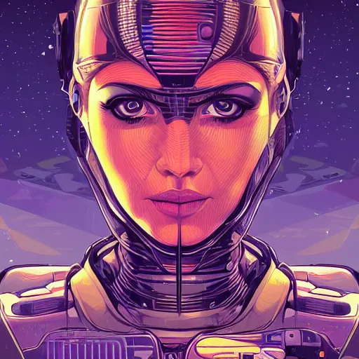 Prompt: a portrait of a female android by Dan Mumford and Sandra Chevrier, 4k
