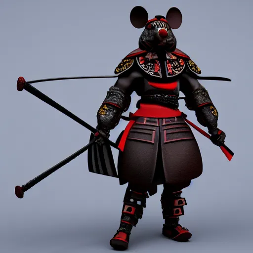 Prompt: samurai mouse with big muscles and swords, epic pose, 8 k dynamic render