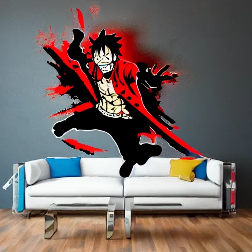 Image similar to die cut sticker, gatling attack by luffy, splatter paint