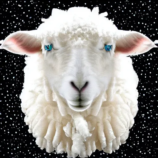 Prompt: digital art of a white sheep in dark space