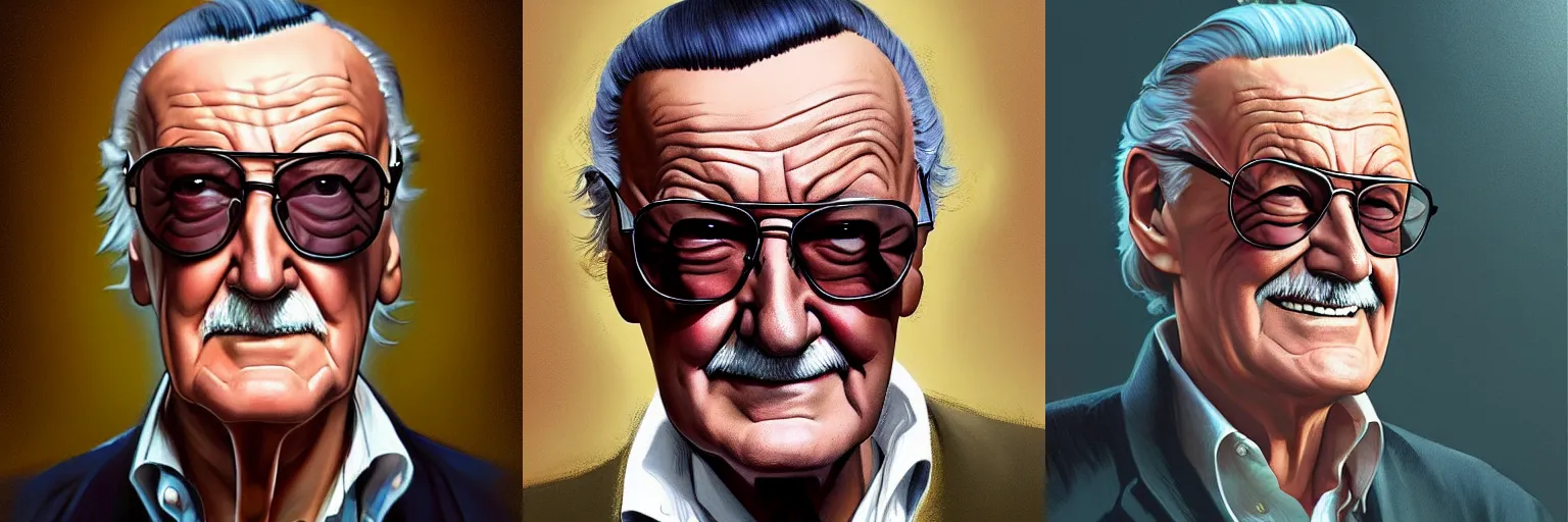 Prompt: portrait of Stan Lee as a detective, highly detailed, digital painting, artstation, concept art, sharp focus, illustration, art by artgerm and greg rutkowski and alphonse mucha