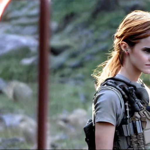 Image similar to beautiful still of Emma Watson in Stargate SG-1 in front of the stargate