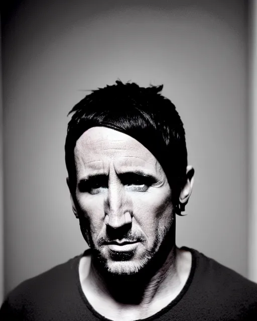 Prompt: mechanical trent reznor singer songwriter, ultrafine detail, chiaroscuro, ornate, poetic, translucent, artistic lithography, associated press photo