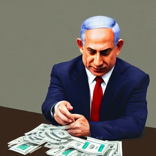 Image similar to benjamin netanyahu stealing money from the people. digital painting, high detail, 8 k, film still