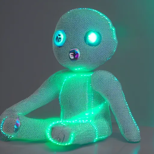 Prompt: cute fumo plush of a cyberspace girl made out of streams of data, green terminal readout, lens flare, vray