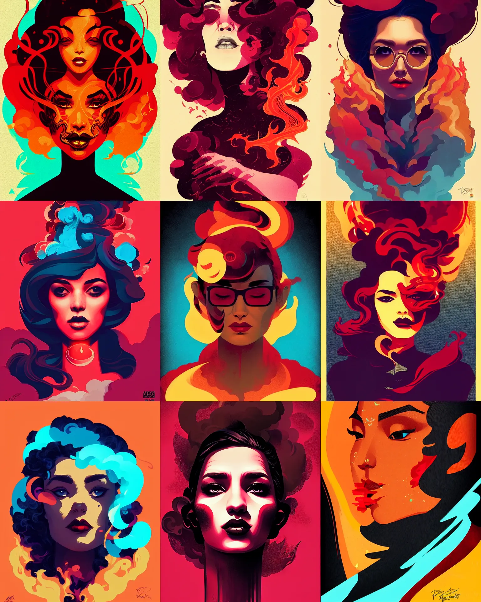 Prompt: ink smoke flaming beauty portrait, by petros afshar, ross tran, tom whalen, peter mohrbacher, artgerm