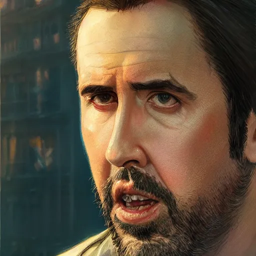 Prompt: highly detailed portrait, nicolas cage, in gta v, stephen bliss, unreal engine, fantasy art by greg rutkowski, loish, rhads, ferdinand knab, makoto shinkai and lois van baarle, ilya kuvshinov, rossdraws, tom bagshaw, global illumination, radiant light, detailed and intricate environment