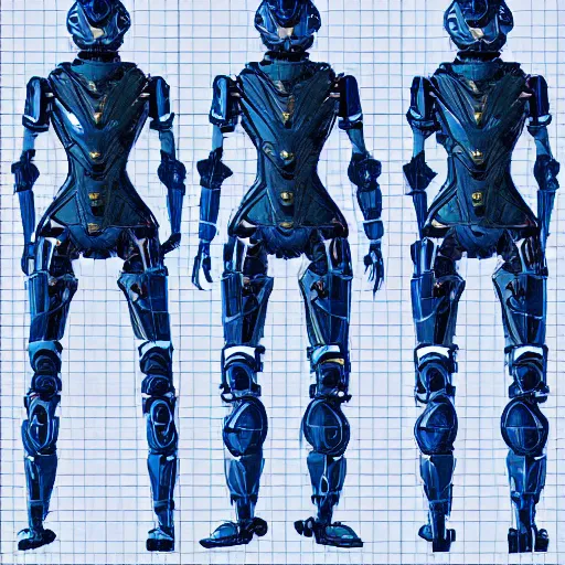 Prompt: T-posing image of a futuristic personal defense mech suit, technical drawing, blueprints, Digital art, detailed