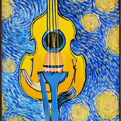 Prompt: a yellow violin as a van gogh painting