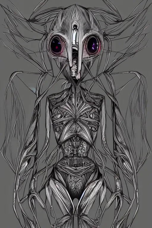 Prompt: alien scarecrow, symmetrical, highly detailed, digital art, sharp focus, trending on art station, anime art style
