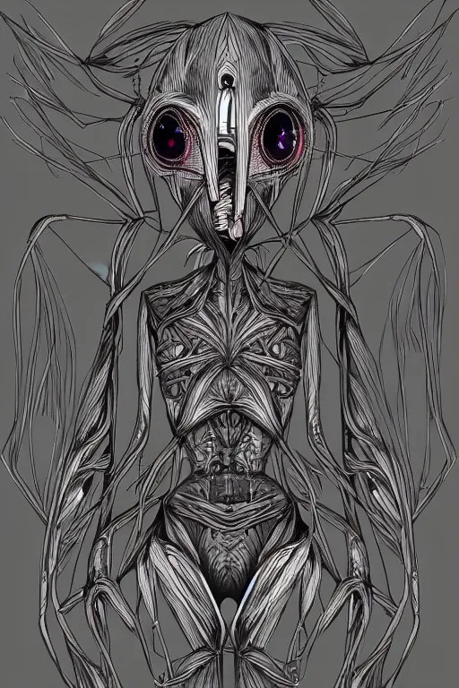 Image similar to alien scarecrow, symmetrical, highly detailed, digital art, sharp focus, trending on art station, anime art style