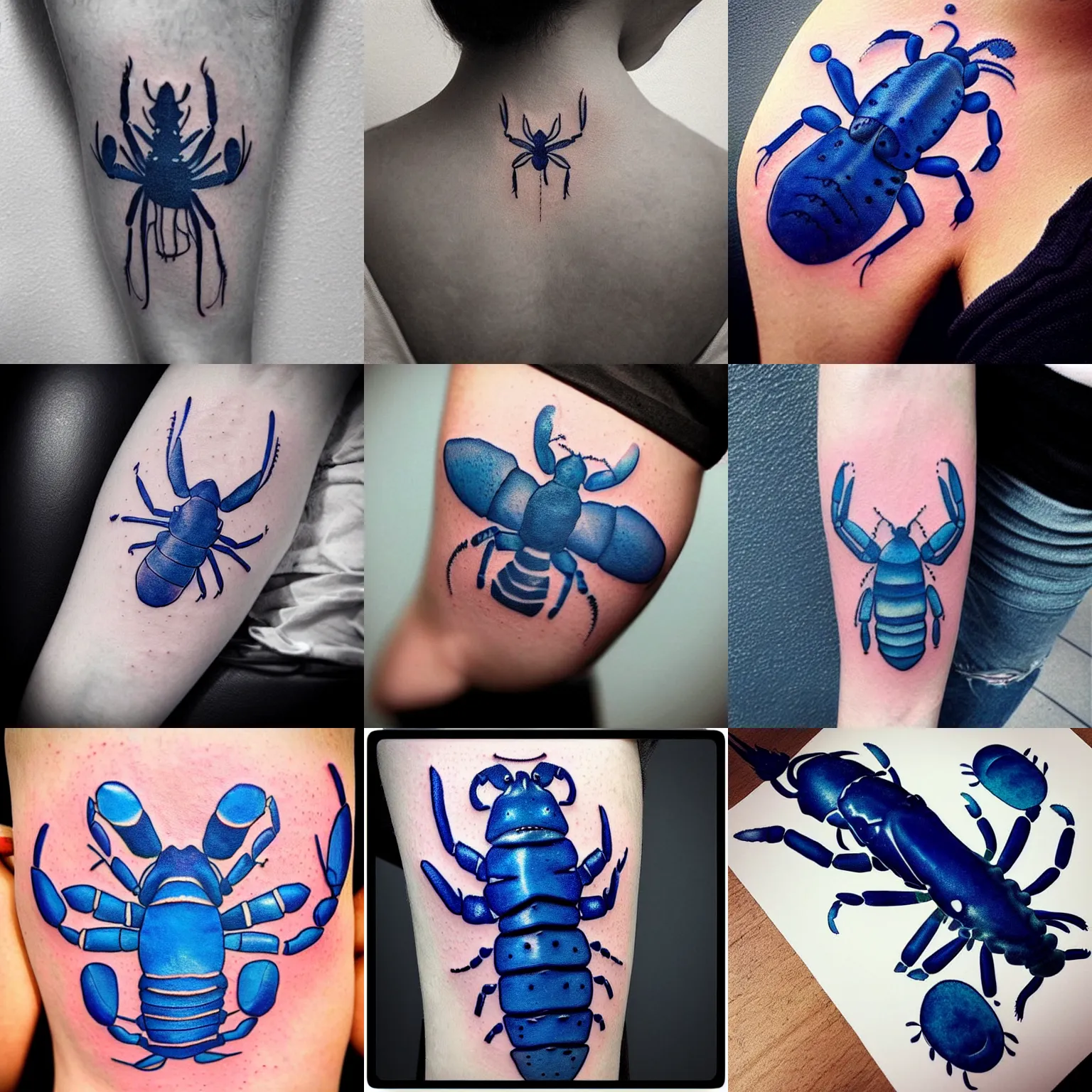 Prompt: “minimalistic blue lobster tattoo design, high quality instagram tattoo artist”