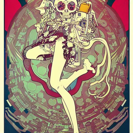 Prompt: anime manga skull portrait astronaut woman comic skeleton illustration James Jean style by Alphonse Mucha pop art nouveau