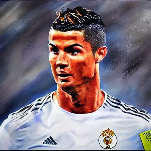 Image similar to painting portrait of cristiano ronaldo, high detail, high resolution