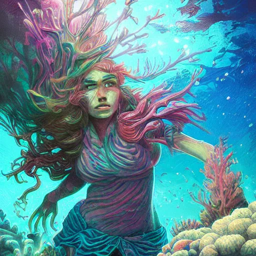 Prompt: coral underwater colorful, fantasy, intricate, highly detailed, digital painting, hd, trending on artstation, illustration, fine lines, sharp edges, colourful, style of stanley artgerm and greg rutkowski and dan mumford