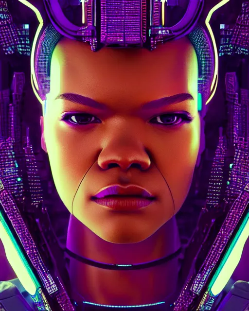 Image similar to portrait of Zendaya as a cyberpunk cyborg. intricate abstract. intricate artwork. by Tooth Wu, wlop, beeple, dan mumford. octane render, trending on artstation, greg rutkowski very coherent symmetrical artwork. cinematic, hyper realism, high detail, octane render, 8k, iridescent accents