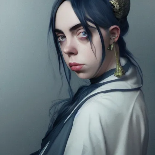 Prompt: Portrait of Billie Eilish in victorian london, elegant, highly detailed, fantasy, artstation, smooth, sharp focus, octane render