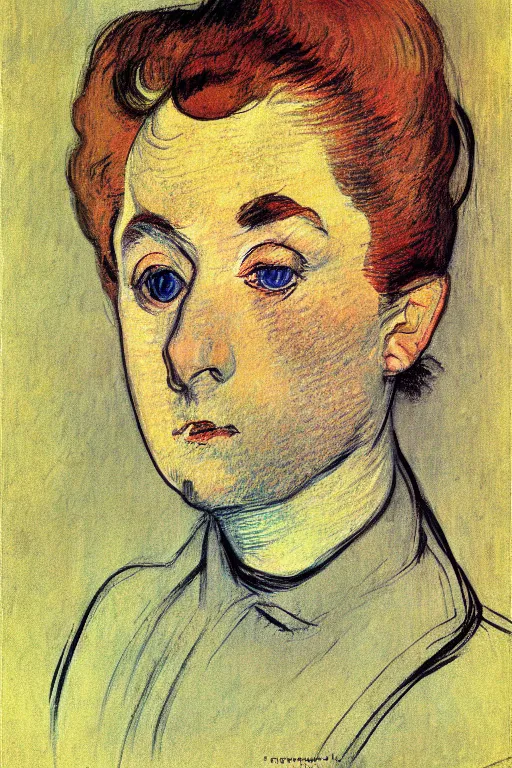 Prompt: a close up portrait a very ordinary person, facing front, by Toulouse-Lautrec, poster, flat color