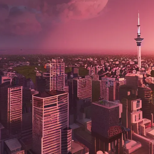 Image similar to auckland city and sky tower utopian, dynamic lighting, cinematic composition, artstation, octane render, ayan nag