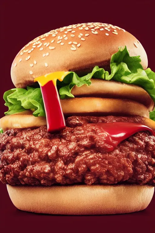 Prompt: mcdonalds hamburger covered in blood, commercial photography