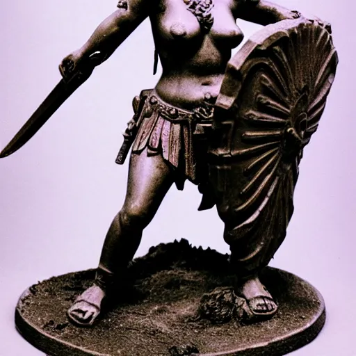 Image similar to a photograph of the goddess of war in the battlefield, full body shot