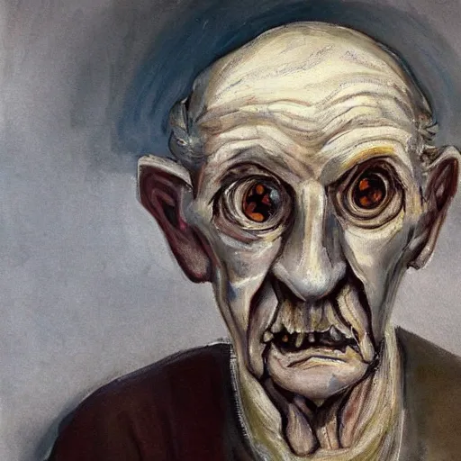 Image similar to a painting of an old man with scary eyes