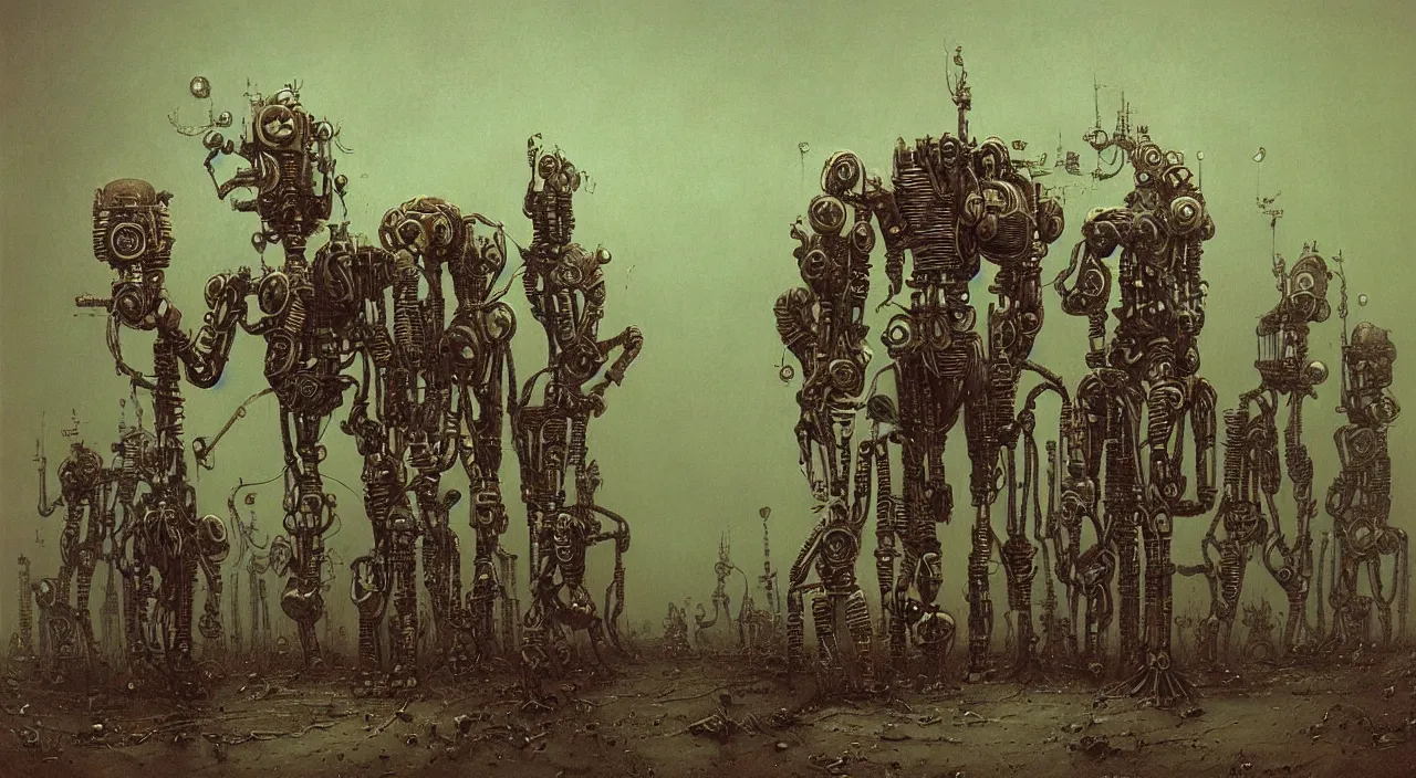 Image similar to steampunk robots by vladislav beksinski